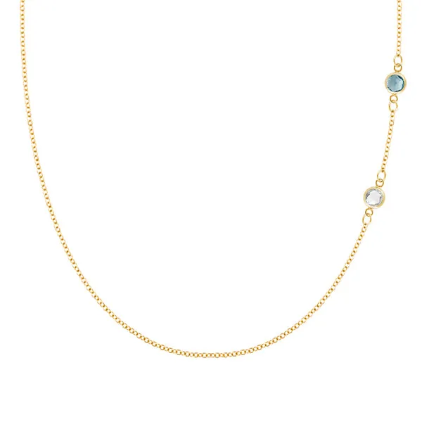 Personalized Classic 2 Birthstone Necklace in 14k Gold sold by Haverhill