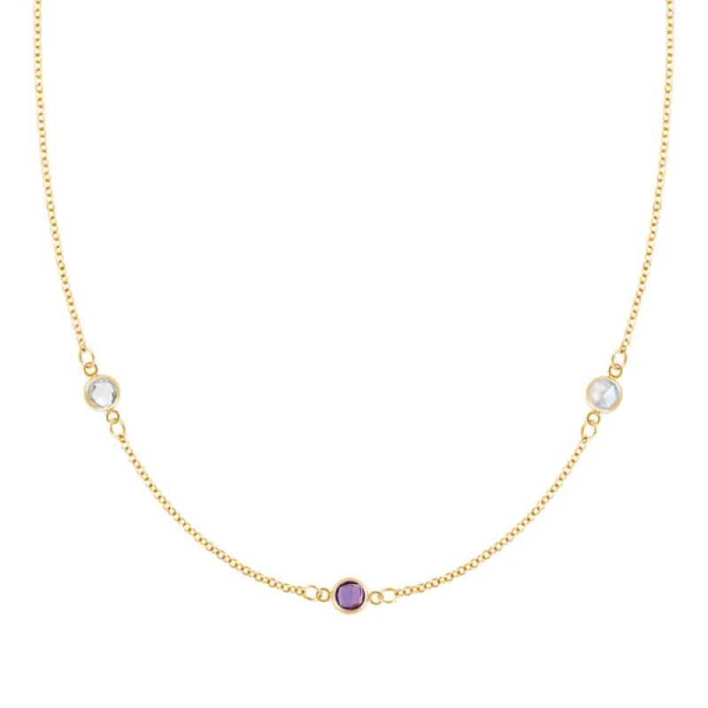 Personalized Classic 3 Birthstone Necklace in 14k Gold sold by Haverhill