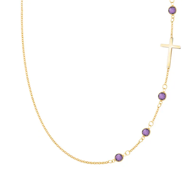 Personalized Classic Cross & 4 Birthstone Necklace in 14k Gold sold by Haverhill