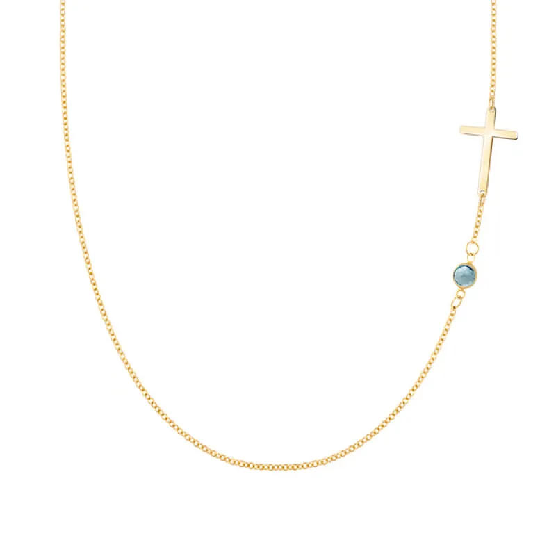 Personalized Classic Cross & 1 Birthstone Necklace in 14k Gold sold by Haverhill