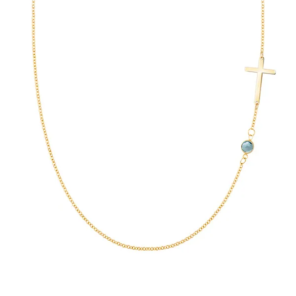 Personalized Classic Cross & 1 Birthstone Necklace in 14k Gold sold by Haverhill