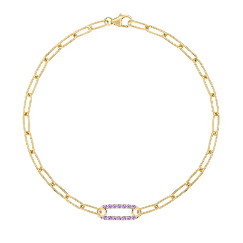 Personalized Adelaide 1 Pavé Birthstone Link Bracelet in 14k Gold sold by Haverhill