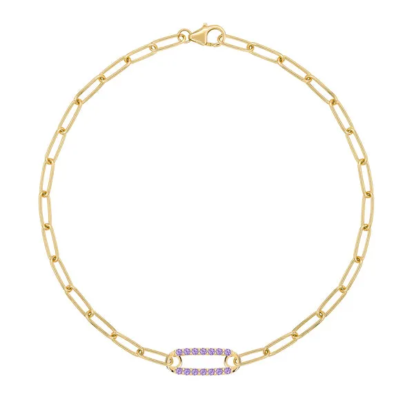 Personalized Adelaide 1 Pavé Birthstone Link Bracelet in 14k Gold sold by Haverhill