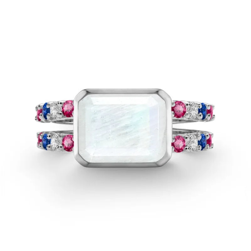 Personalized Warren Horizontal Birthstone Ring with Accent Stones in 14k Gold sold by Haverhill