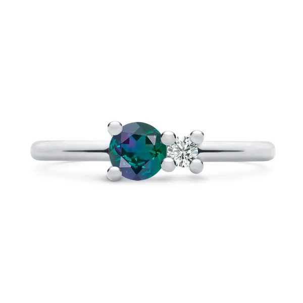 Personalized Greenwich Solitaire Birthstone & Diamond Ring in 14k Gold sold by Haverhill