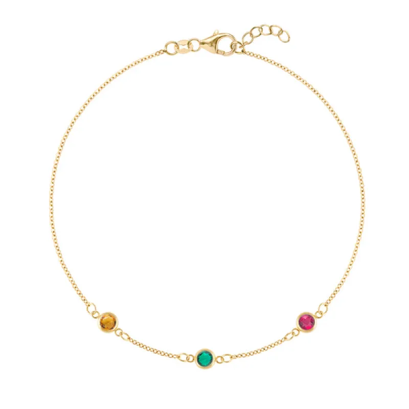 Personalized Classic 3 Birthstone Bracelet in 14k Gold sold by Haverhill