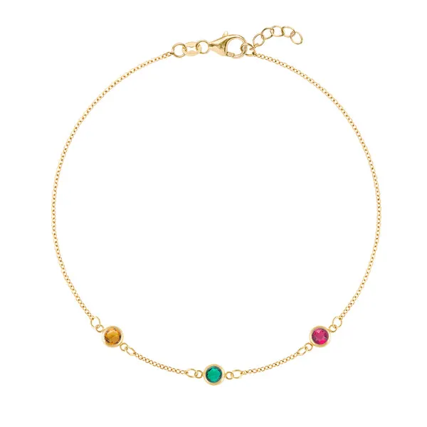 Personalized Classic 3 Birthstone Bracelet in 14k Gold sold by Haverhill