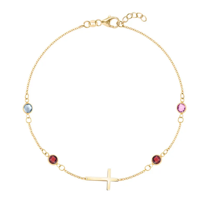 Personalized Classic Cross & 4 Birthstone Bracelet in 14k Gold sold by Haverhill