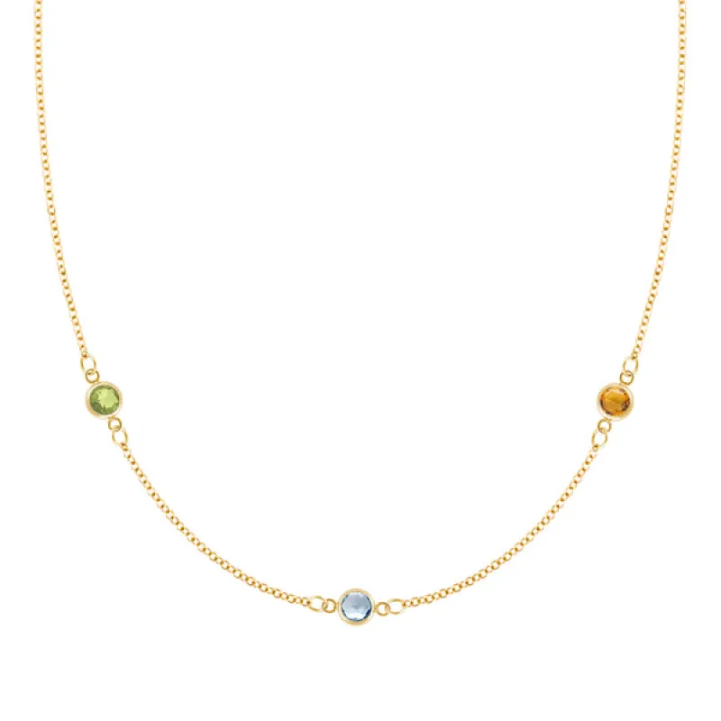 Personalized Classic 3 Birthstone Necklace in 14k Gold sold by Haverhill