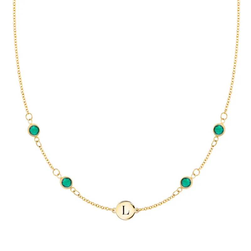 Personalized Classic 1 Letter & 4 Emerald Necklace in 14k Gold (May) sold by Haverhill