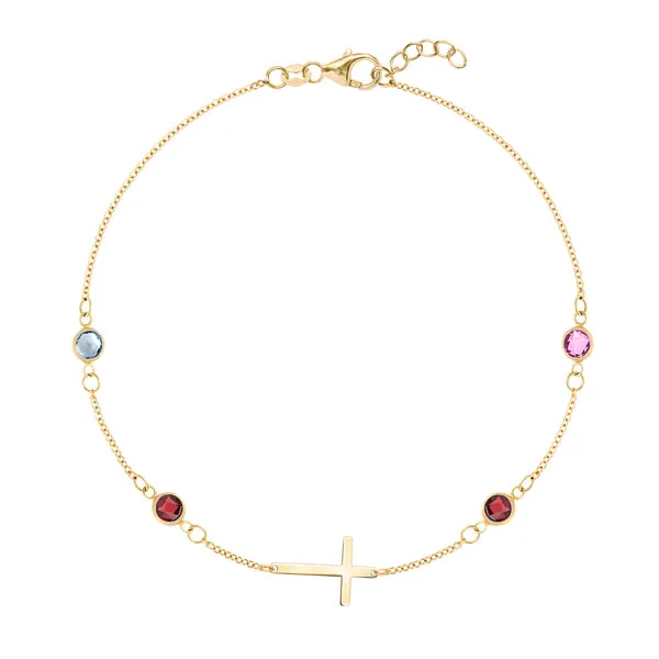 Personalized Classic Cross & 4 Birthstone Bracelet in 14k Gold sold by Haverhill