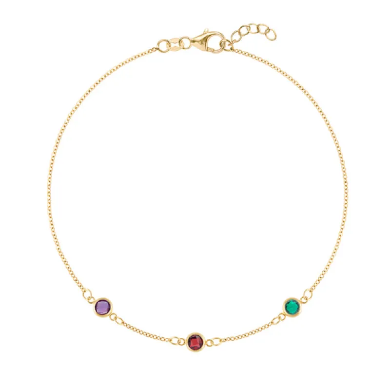 Personalized Classic 3 Birthstone Bracelet in 14k Gold sold by Haverhill