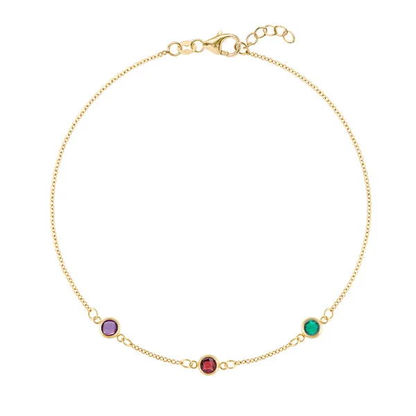 Personalized Classic 3 Birthstone Bracelet in 14k Gold sold by Haverhill
