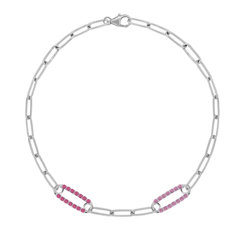 Personalized Adelaide 2 Pavé Birthstone Link Bracelet in 14k Gold sold by Haverhill