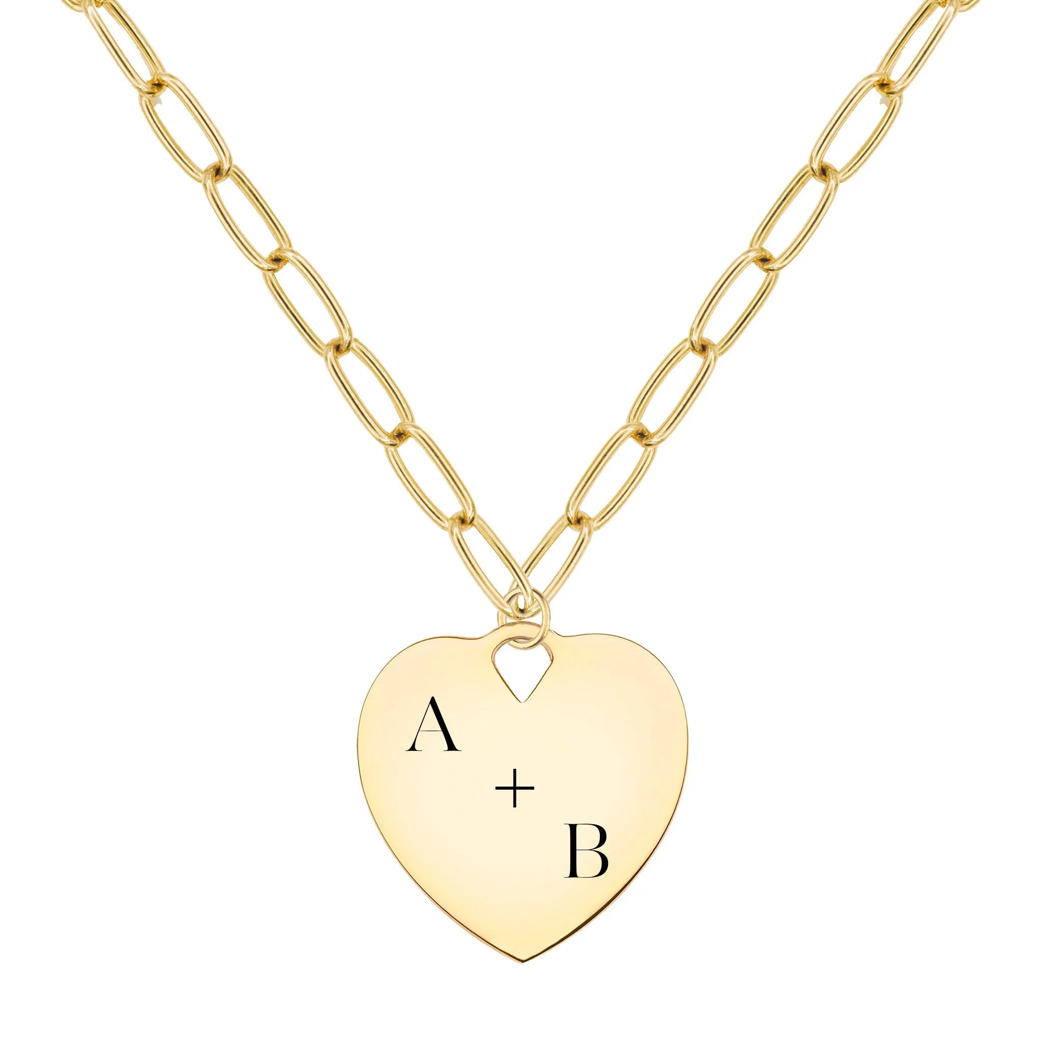 Engravable Large Flat Heart Pendant with Adelaide Chain in 14k Gold sold by Haverhill product image thumbnail 5