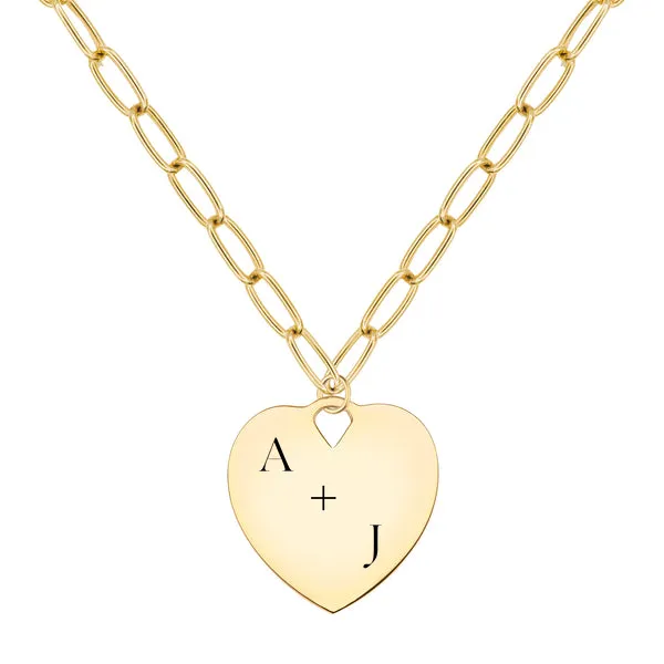 Engravable Large Flat Heart Pendant with Adelaide Chain in 14k Gold sold by Haverhill