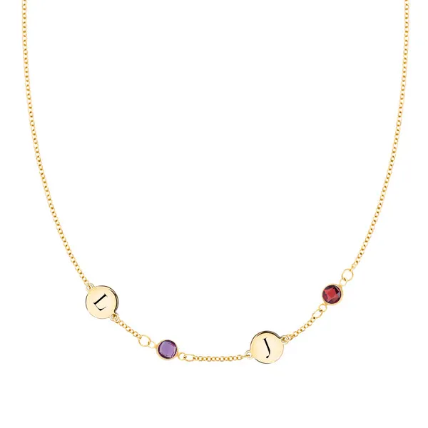 Personalized Classic 2 Letter & 2 Birthstone Necklace in 14k Gold (Single Spacing) sold by Haverhill