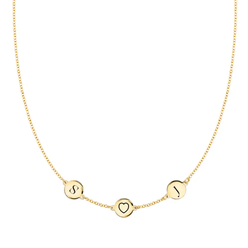 Personalized Heart Disc & 2 Letter Necklace in 14k Gold sold by Haverhill
