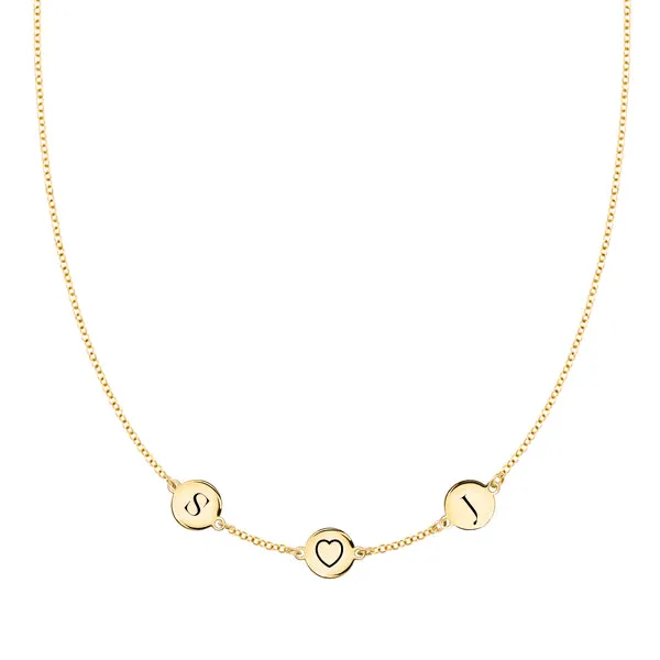 Personalized Heart Disc & 2 Letter Necklace in 14k Gold sold by Haverhill