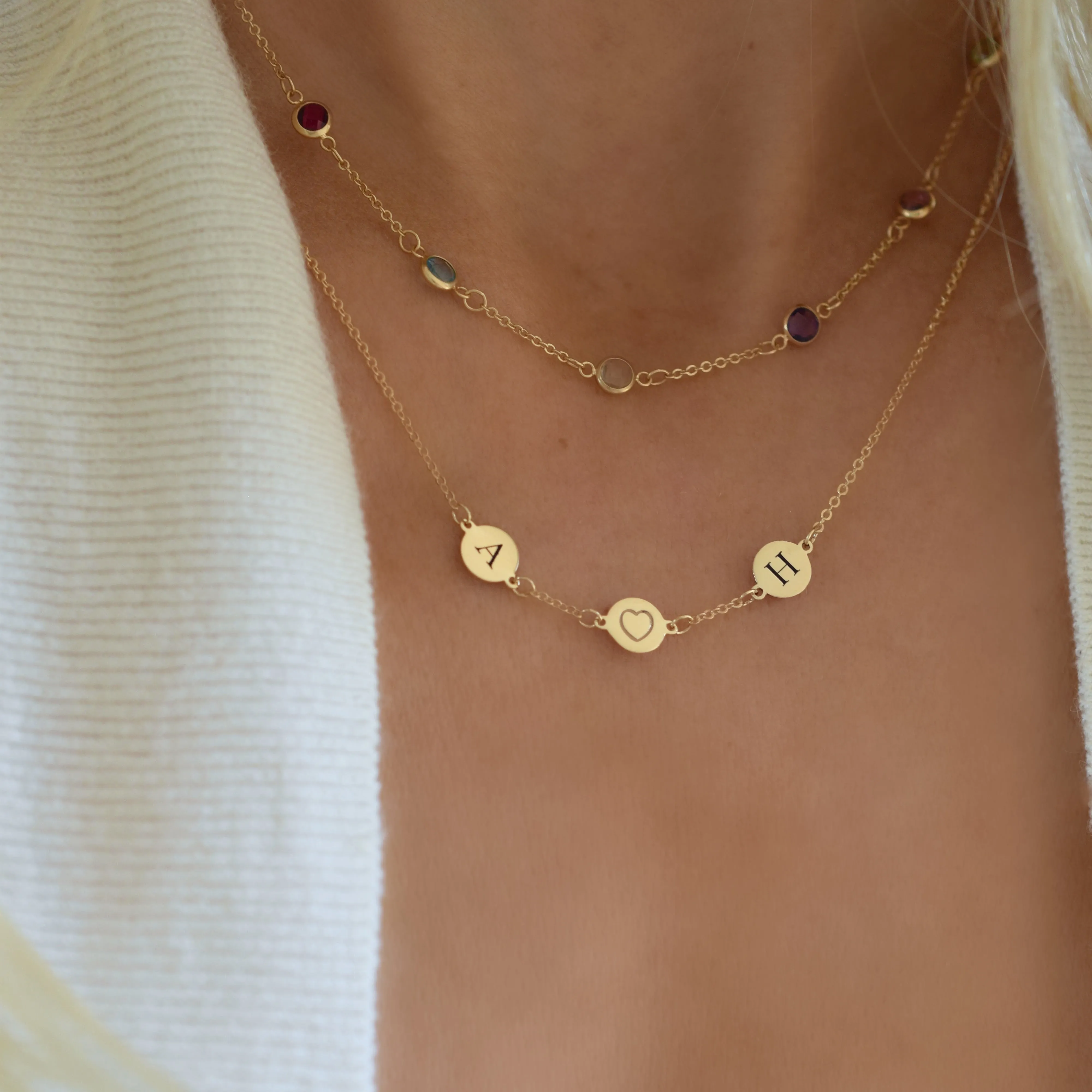 Personalized Heart Disc & 2 Letter Necklace in 14k Gold sold by Haverhill product image thumbnail 3