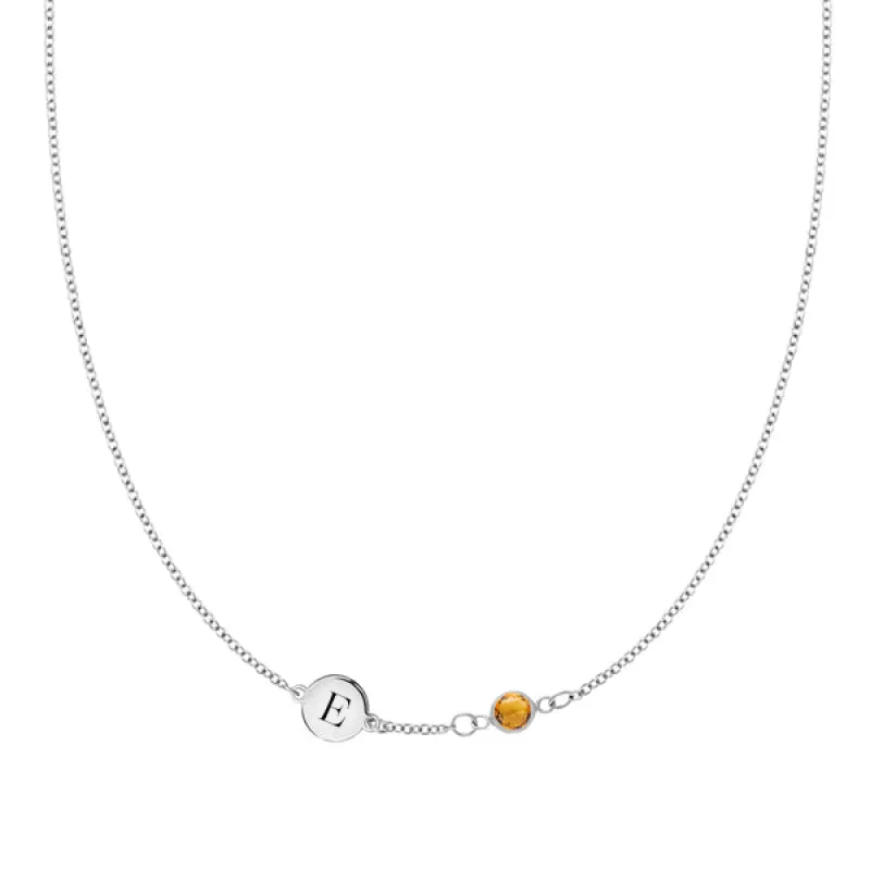 Personalized Classic 1 Letter & 1 Birthstone Necklace in 14k Gold (Single Spacing) sold by Haverhill