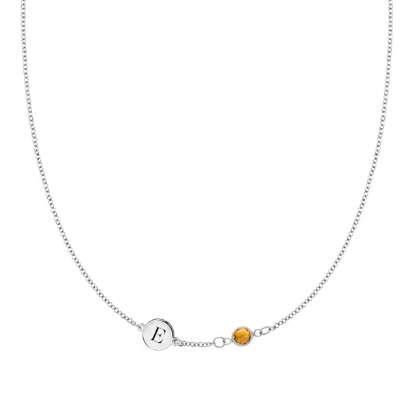 Personalized Classic 1 Letter & 1 Birthstone Necklace in 14k Gold (Single Spacing) sold by Haverhill