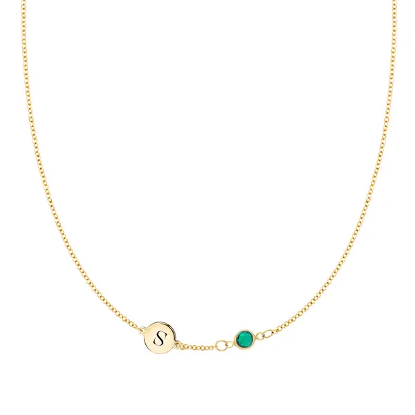 Personalized Classic 1 Letter & 1 Birthstone Necklace in 14k Gold (Single Spacing) sold by Haverhill