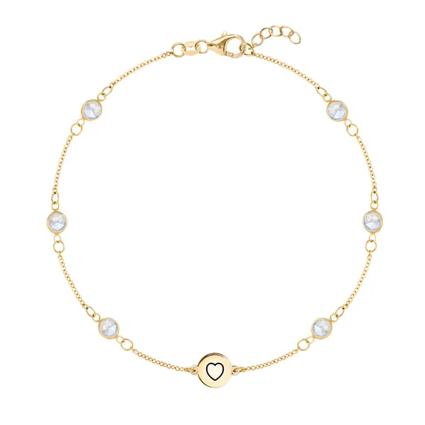Personalized Heart Disc & Classic 6 Birthstone Bracelet in 14k Gold sold by Haverhill