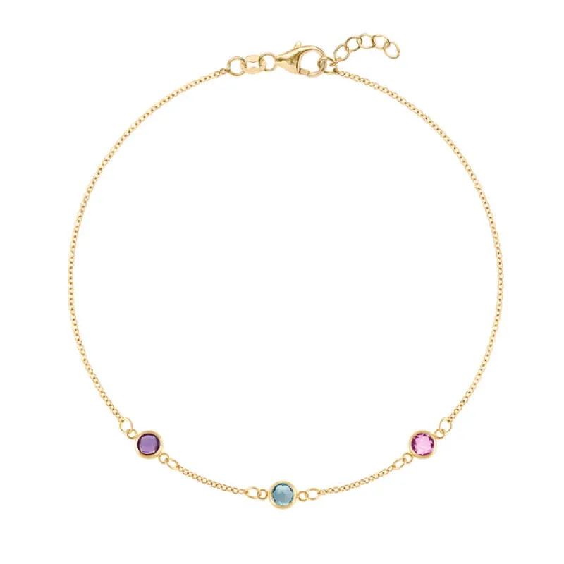 Personalized Classic 3 Birthstone Bracelet in 14k Gold sold by Haverhill