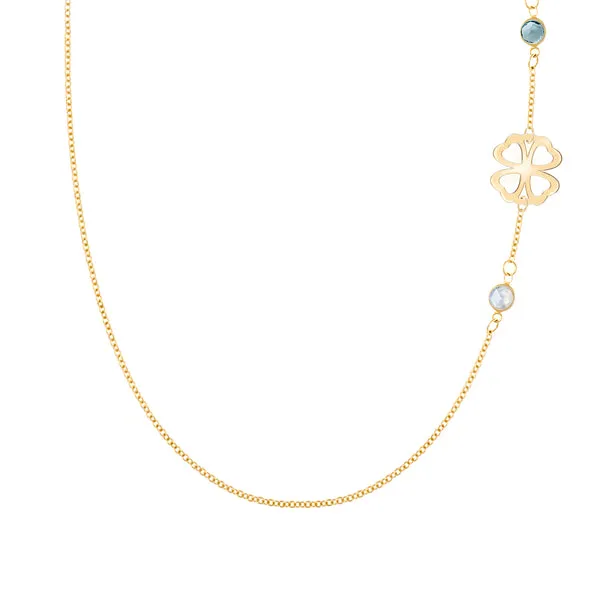 Personalized Classic Clover & 2 Birthstone Necklace in 14k Gold sold by Haverhill