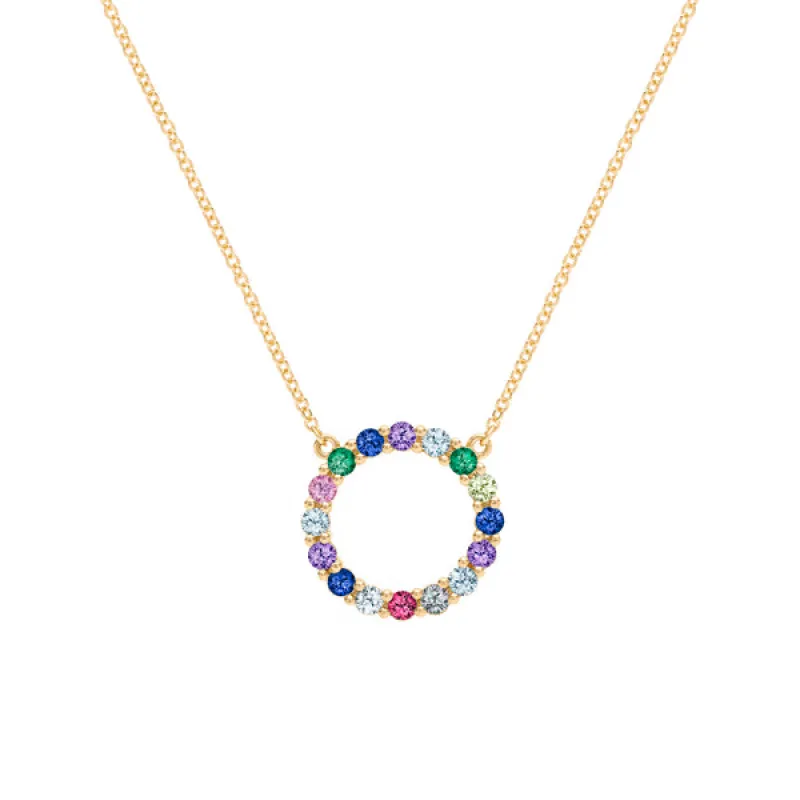 Personalized Rosecliff Circle Birthstone Necklace in 14k Gold sold by Haverhill