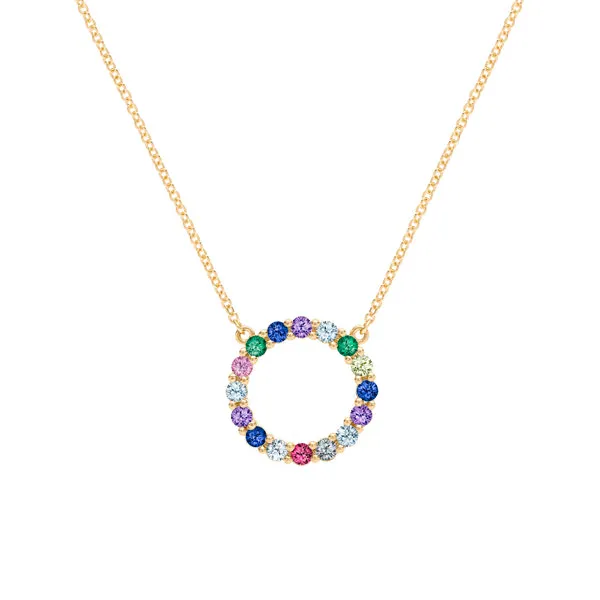 Personalized Rosecliff Circle Birthstone Necklace in 14k Gold sold by Haverhill