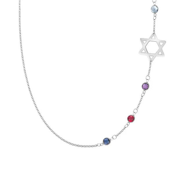 Personalized Classic Star of David & 4 Birthstone Necklace in 14k Gold sold by Haverhill