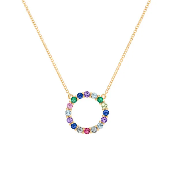 Personalized Rosecliff Circle Birthstone Necklace in 14k Gold sold by Haverhill