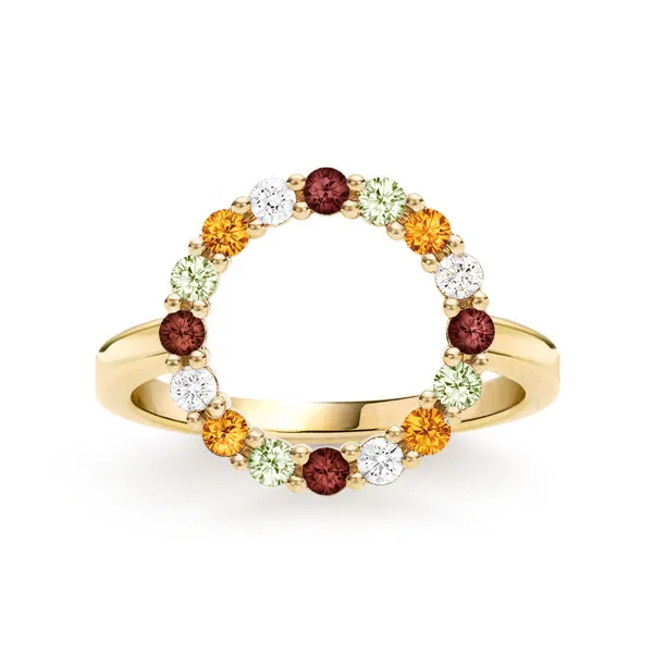 Personalized Rosecliff Circle Birthstone Ring in 14k Gold sold by Haverhill