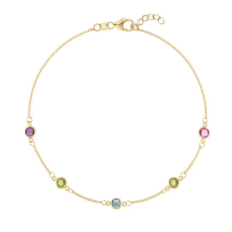 Personalized Classic 5 Birthstone Bracelet in 14k Gold sold by Haverhill