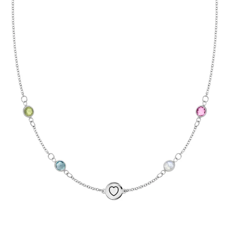 Personalized Heart Disc & Classic 4 Birthstone Necklace in 14k Gold sold by Haverhill