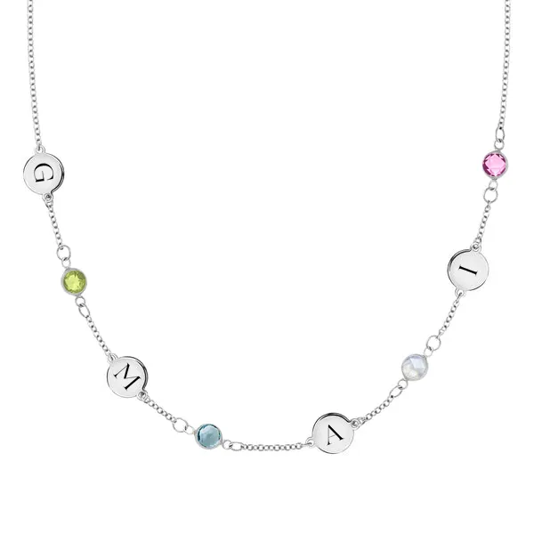 Personalized Classic 4 Letter & 4 Birthstone Necklace in 14k Gold (Single Spacing) sold by Haverhill