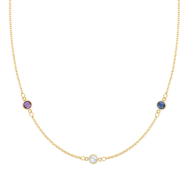 Personalized Classic 3 Birthstone Necklace in 14k Gold sold by Haverhill
