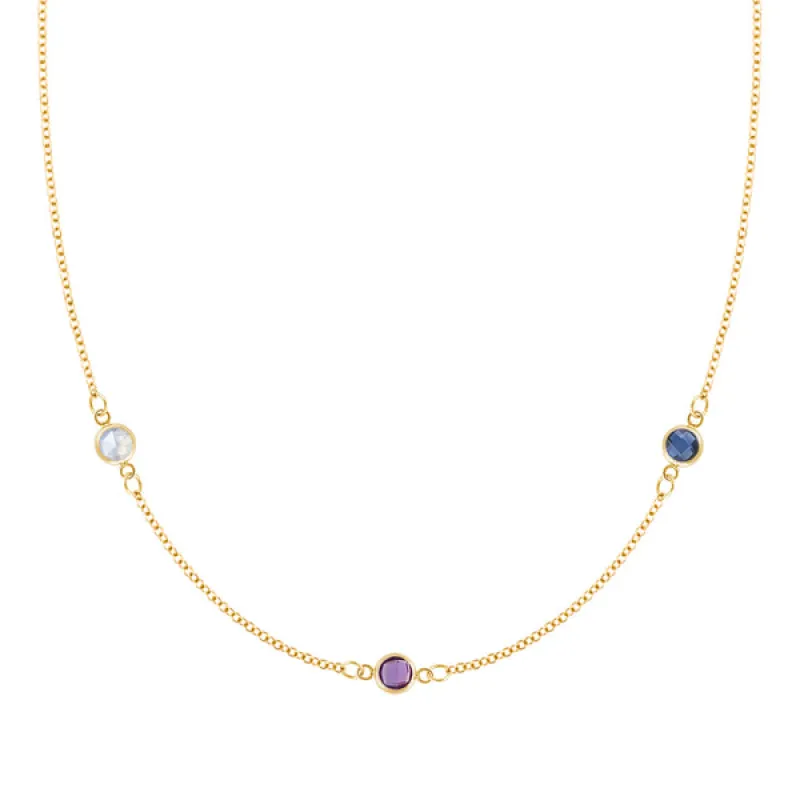 Personalized Classic 3 Birthstone Necklace in 14k Gold sold by Haverhill