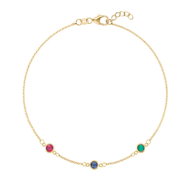 Personalized Classic 3 Birthstone Bracelet in 14k Gold sold by Haverhill