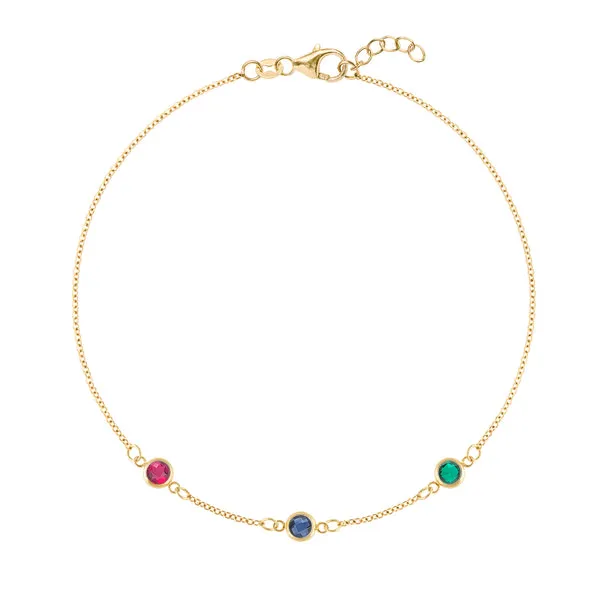 Personalized Classic 3 Birthstone Bracelet in 14k Gold sold by Haverhill