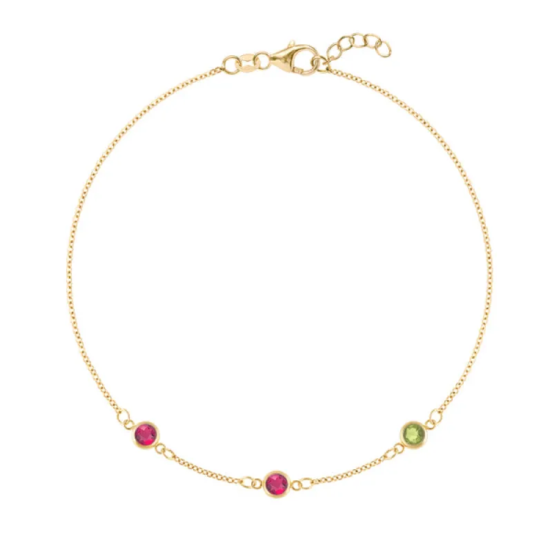 Personalized Classic 3 Birthstone Bracelet in 14k Gold sold by Haverhill