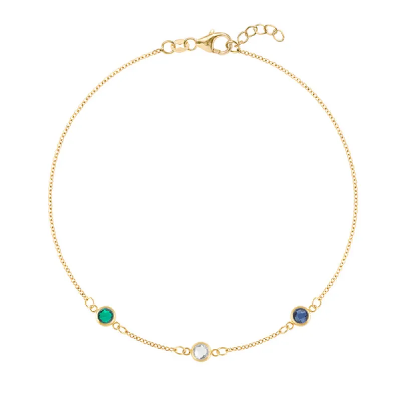 Personalized Classic 3 Birthstone Bracelet in 14k Gold sold by Haverhill
