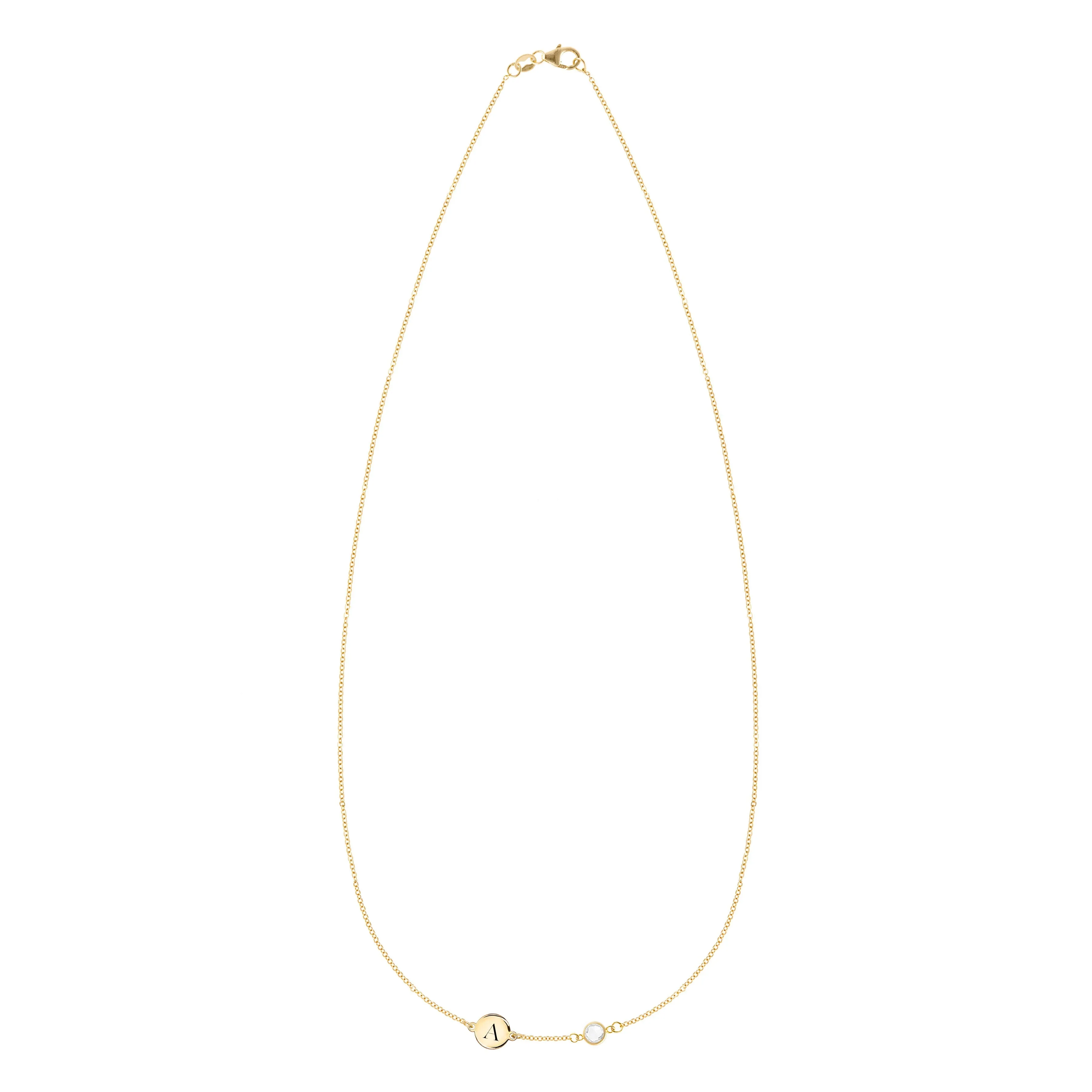 Personalized Classic 1 Letter & 1 Birthstone Necklace in 14k Gold (Single Spacing) sold by Haverhill product image thumbnail 4