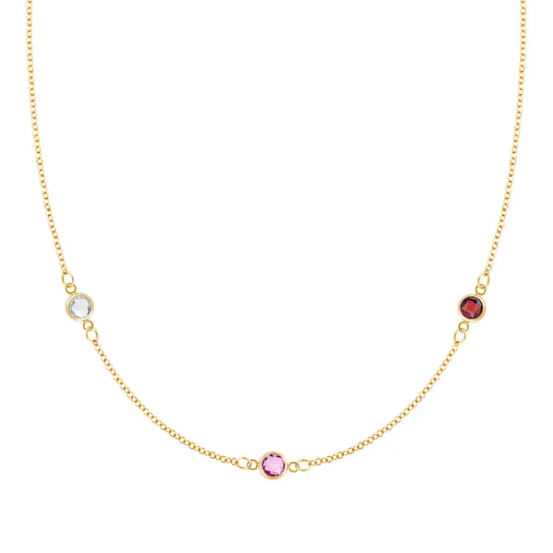 Personalized Classic 3 Birthstone Necklace in 14k Gold sold by Haverhill