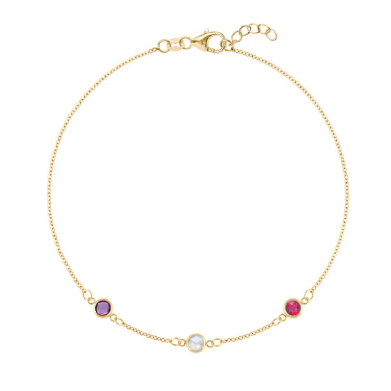 Personalized Classic 3 Birthstone Bracelet in 14k Gold sold by Haverhill
