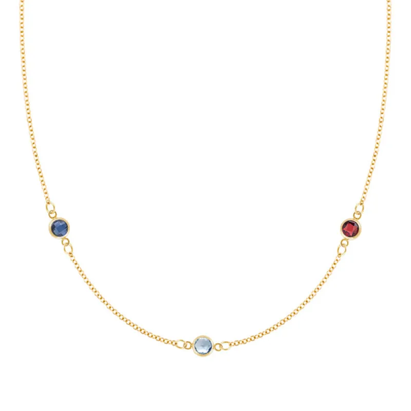 Personalized Classic 3 Birthstone Necklace in 14k Gold sold by Haverhill