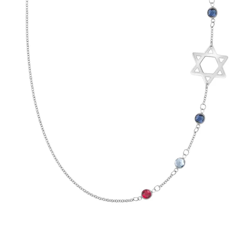 Personalized Classic Star of David & 4 Birthstone Necklace in 14k Gold sold by Haverhill