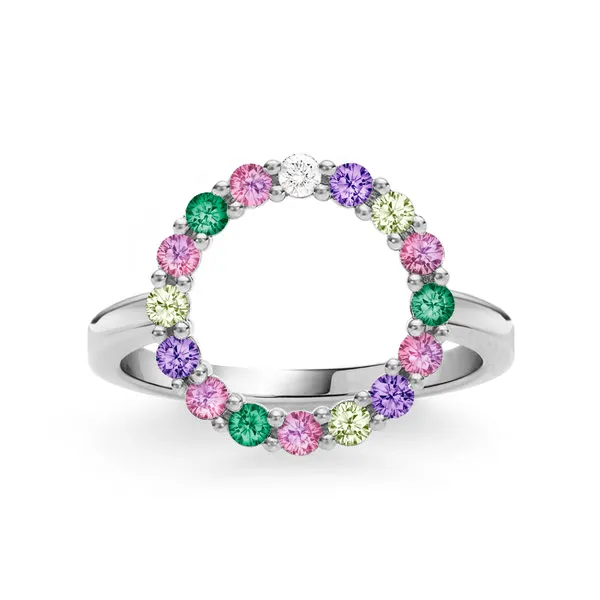 Personalized Rosecliff Circle Birthstone Ring in 14k Gold sold by Haverhill